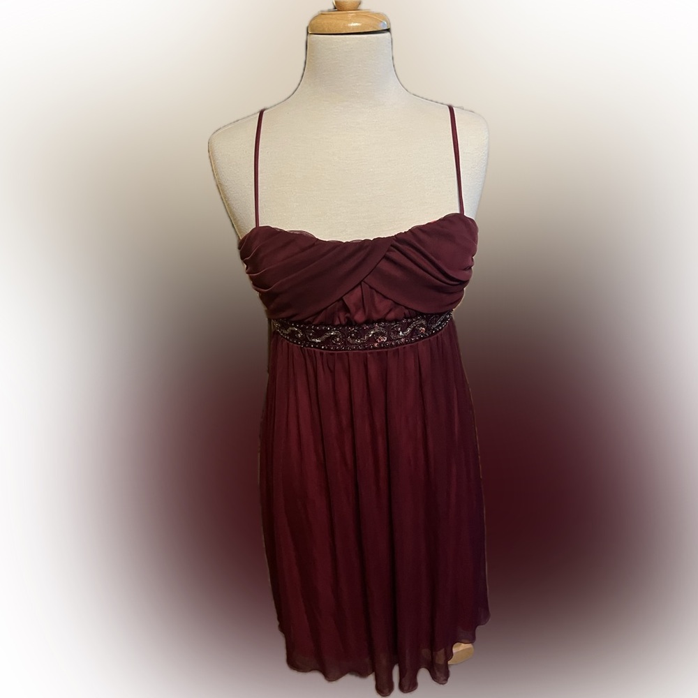 Intrigue Burgundy Midi Dress with Beading